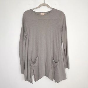 3/$25 LOGO Lori Goldstein Swing Pocket Tunic Top Gray Medium